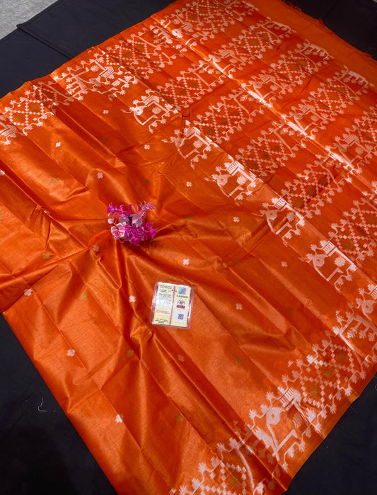 Pure Tussar Silk Dhakai Jamdani Sarees